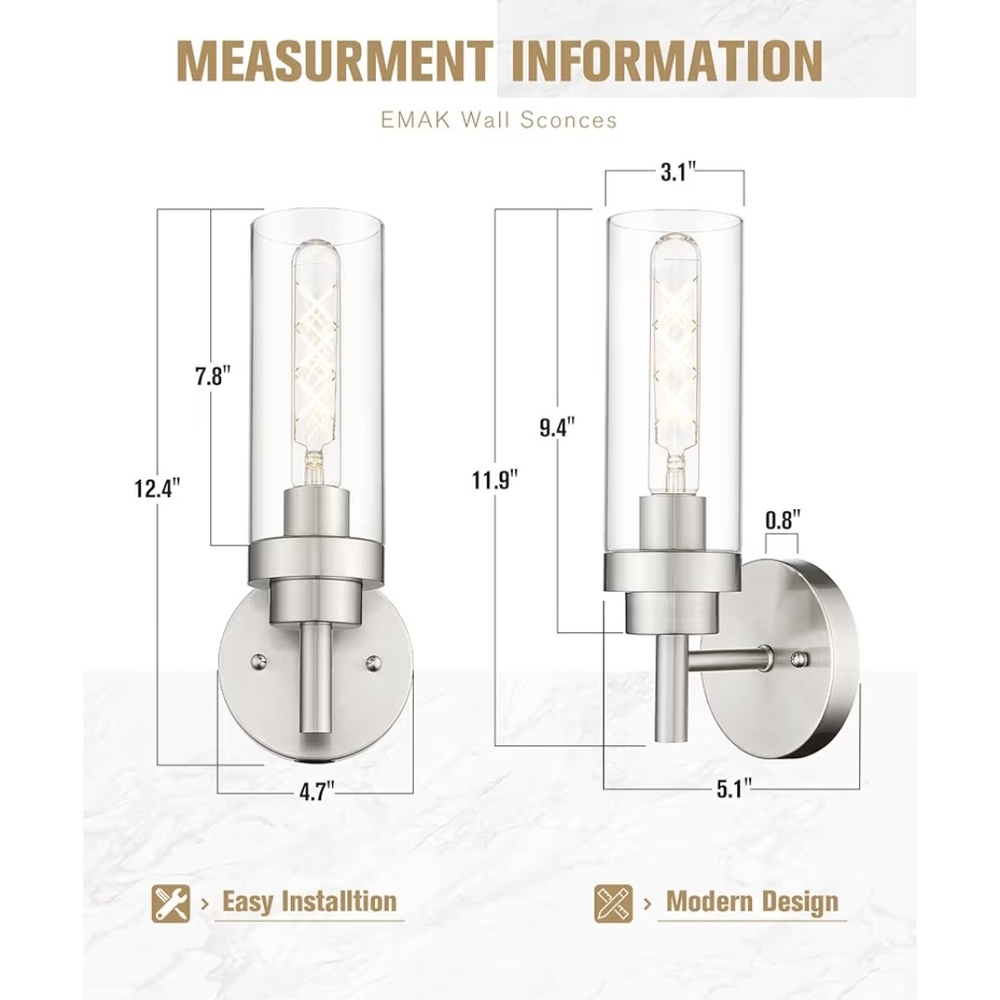 NIB. Elegant Modern Wall Sconce Lights Brushed Nickel Set Of 2 - Picture 5 of 8
